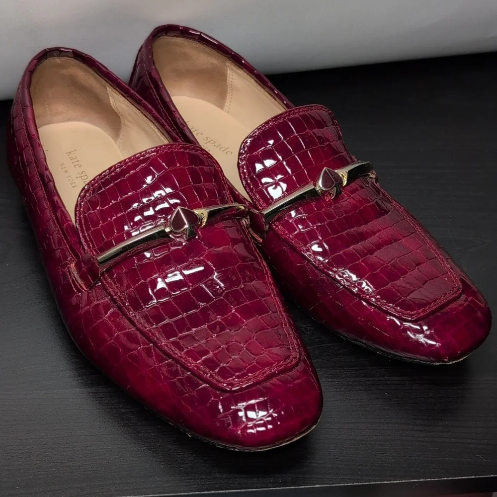 Kate Spade New York Lana Croc-embossed red loafers woman's size 7.5 - Picture 7 of 16